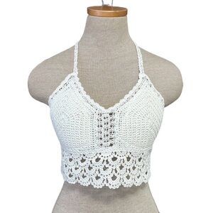 Du Jour Crop Top Boho Crochet Wrap Halter Lace Cream Size One Size